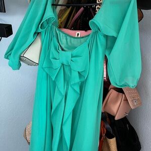 Elegant Teal Dress with Bow Detail